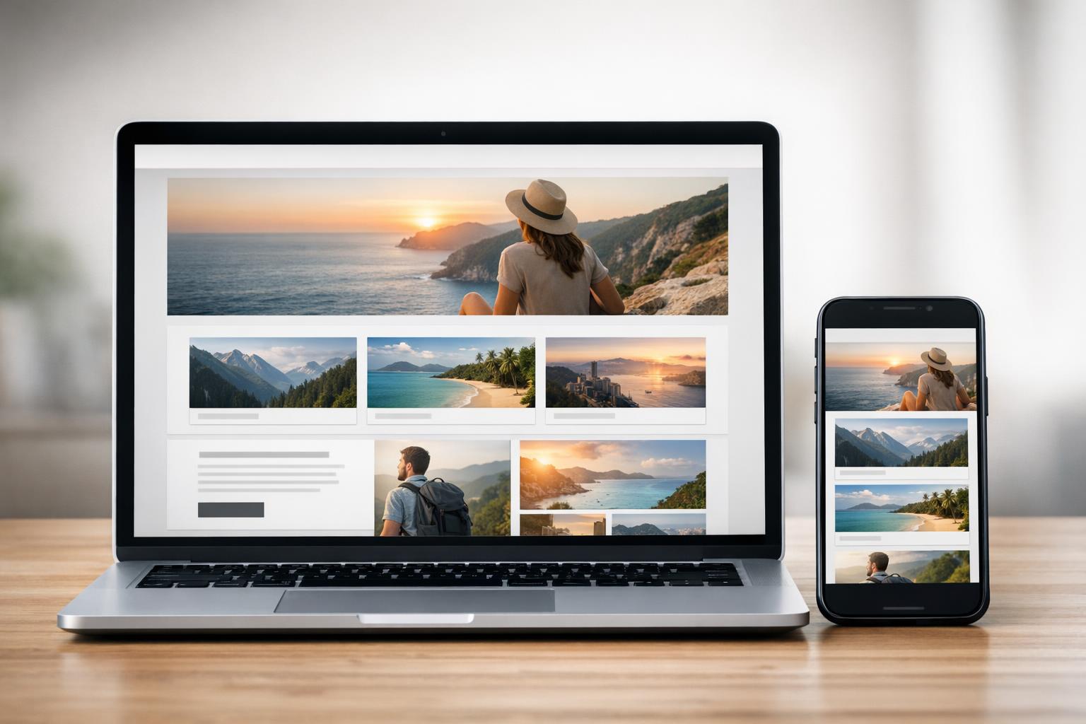 Widok projektu responsywnej strony na laptopie i smartfonie